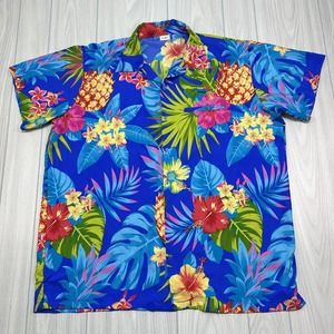 King Kameha Men's XXL Hawaiian Button Up Shirt Floral Pineapple Funky Vibrant